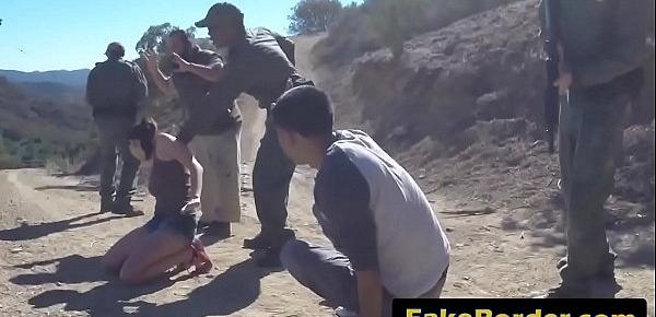  Dark haired chick banged by border guard outdoors